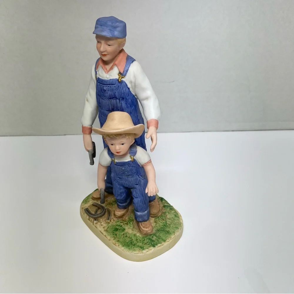 Denim Days Horseshoes Homco Vintage  #8808 Porcelain Dad & Danny Play Horseshoes